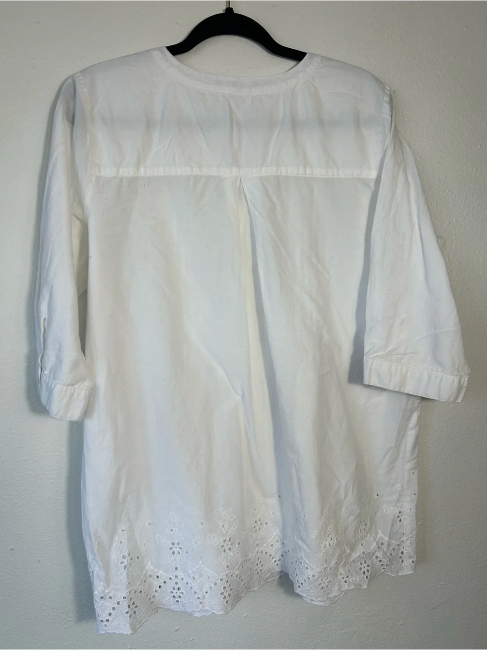 Woman Within White Eyelet Pintuck Tunic Top Plus Size L 18/20 Cotton Boho Blouse - Picture 7 of 7
